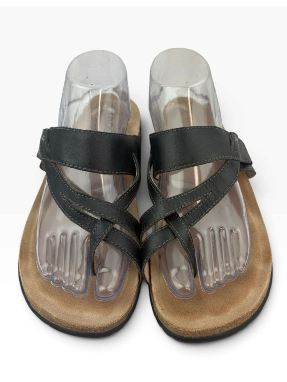 -Taos Perfect Sandals Womens Size US 10 Black Leather Hook & Loop Comfort Shoe